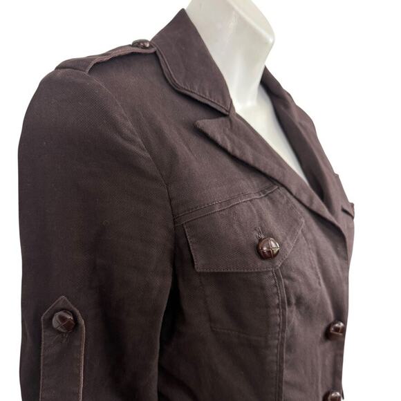 Diane von Furstenberg DVF Dark Brown Roll Tab Sleeve Jacket Cotton Stretch sz 4 - Picture 4 of 16